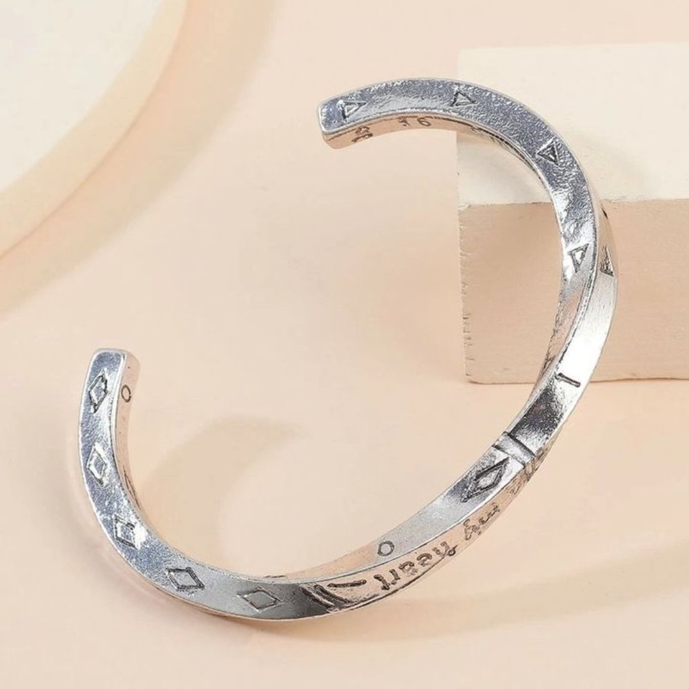Unisex Geometric Engraved Cuff Bangle
